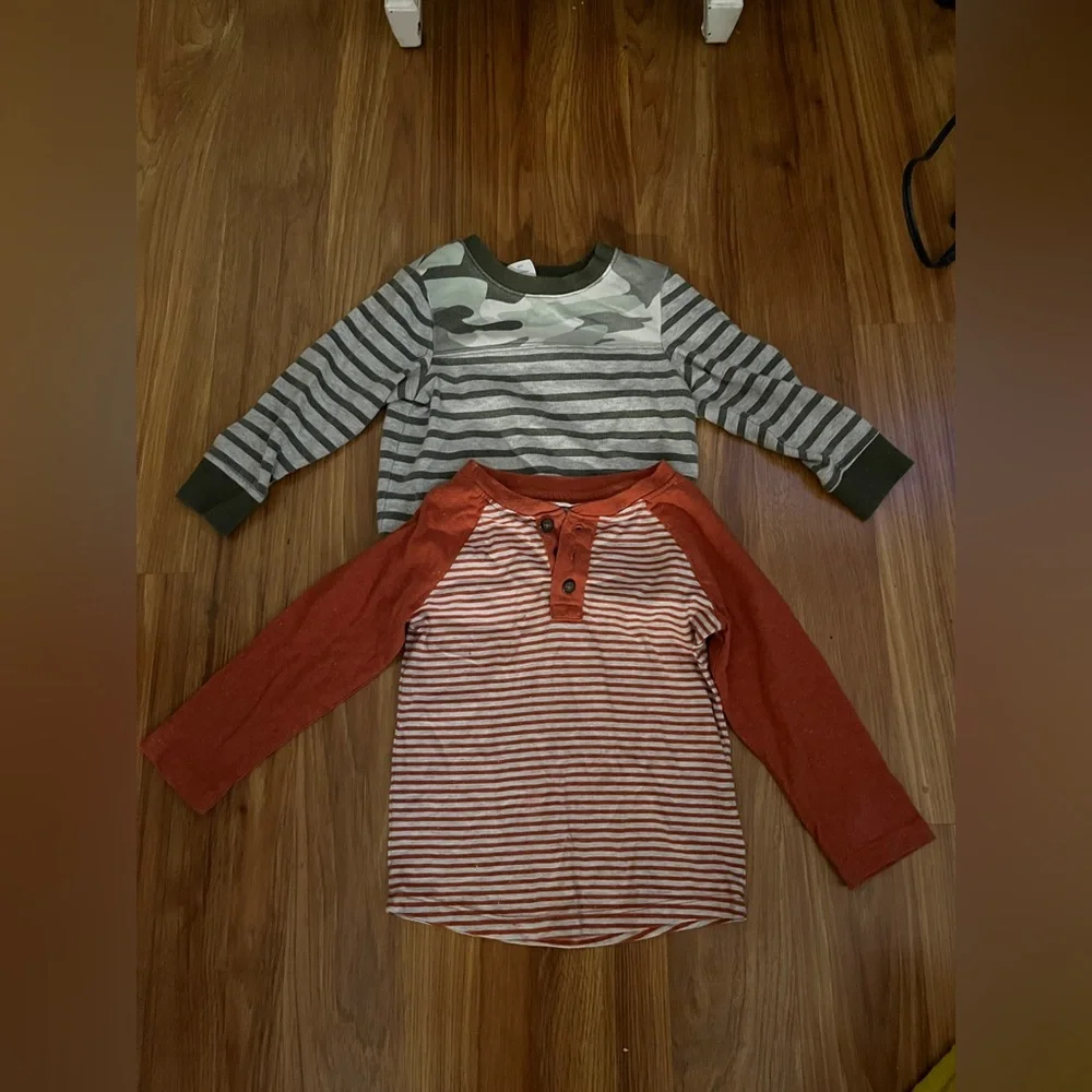 Cat & Jack Kids Long Sleeve Tees - Green Camo and Orange Stripes